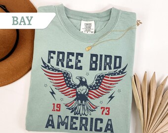 Comfort Colors® Free Bird America 1973 shirt, Freebird T-shirt, T-shirt met Amerikaanse adelaar, cadeau met Amerikaanse zeearend, T-shirt voor 4 juli, retro Amerika shirt
