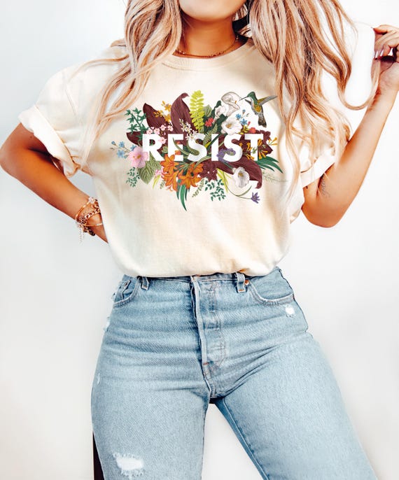 Floral Resistance Shirt, Flower Resist Tshirt, Bella and Canvas Democrat T-shirt, Save Democracy Apparel, Anti Maga Tee, Political Statement