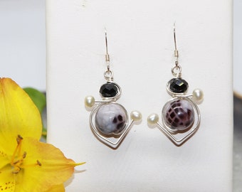 Sterling Silver glass bead Earrings -Drop Dangle Earrings -Wire Wrapped beaded jewelry -Gift for Her-Dangle Earrings-Holiday Earrings