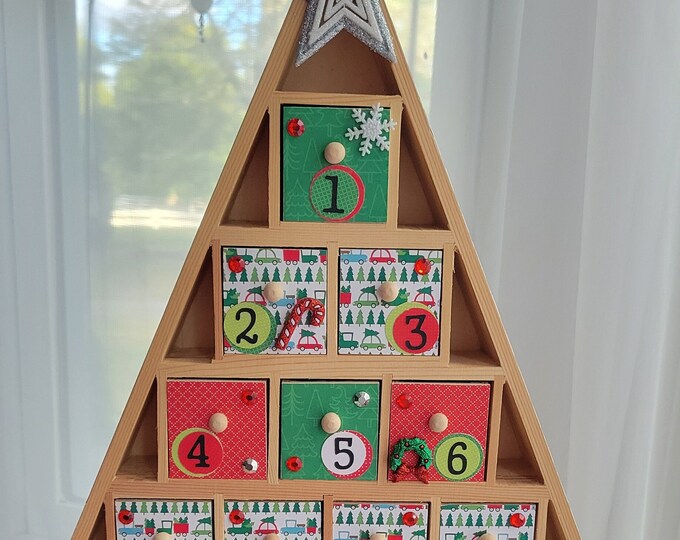 Christmas Tree Shaped Advent Calendar Wooden Drawers Christmas Tree
