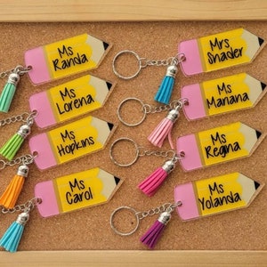 Personalized Pencil Keychain, Teacher Name School Appreciation Gift, Acrylic with Tassel, Favorite Educator, Backpack Tag, Personalization