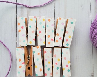 Natural Summer Romantic Wild Flowers Clips w Twine for Photo Display Wedding Shower Clothesline Chunky Little Clothespin Set of 12