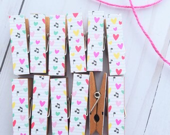 Sheet Music Musical Notes Photo Clothesline, Mini Clothespin Clips, Twine for Display, Set of 12, Music Teacher, Love Notes