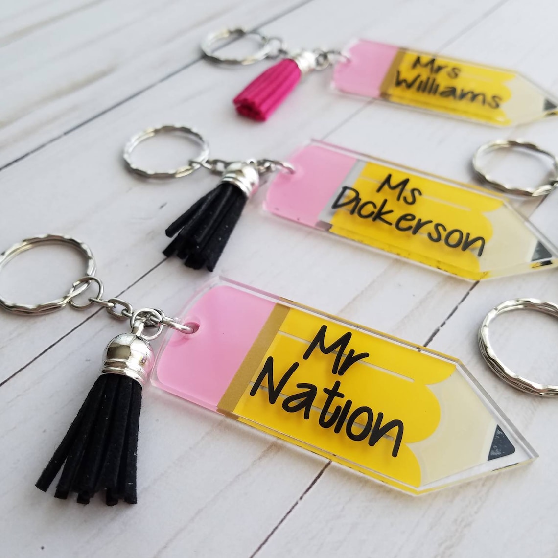 Personalized Teacher Name Acrylic Pencil Keychain.