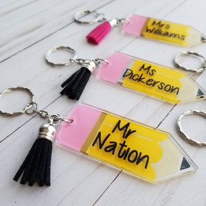 Teacher Appreciation Gift, Pencil Keychain, Personalized Name Acrylic with Tassel, Favorite Educator, Backpack Tag, Personalization