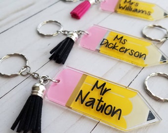 Teacher Appreciation Gift, Pencil Keychain, Personalized Name Acrylic with Tassel, Favorite Educator, Backpack Tag, Personalization