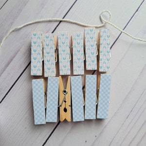 Boy Baby First Baby Shower Blue Diaper Pins and Gingham Chunky Little ...