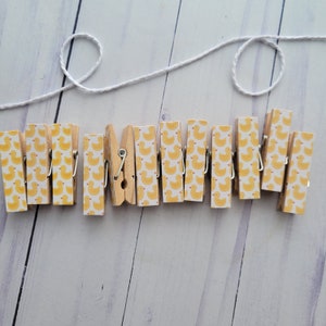 Rubber Duck Clothespin Clothesline Garland - First Baby Shower Birthday Game, Duckies, Chunky Little Clothes Pins - Postcard Gift Display