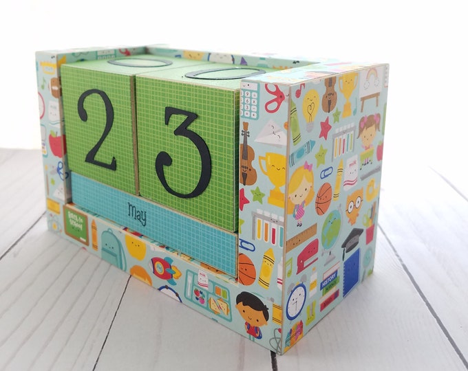 Perpetual Wooden Block Calendar Elementary School Icons School Themed