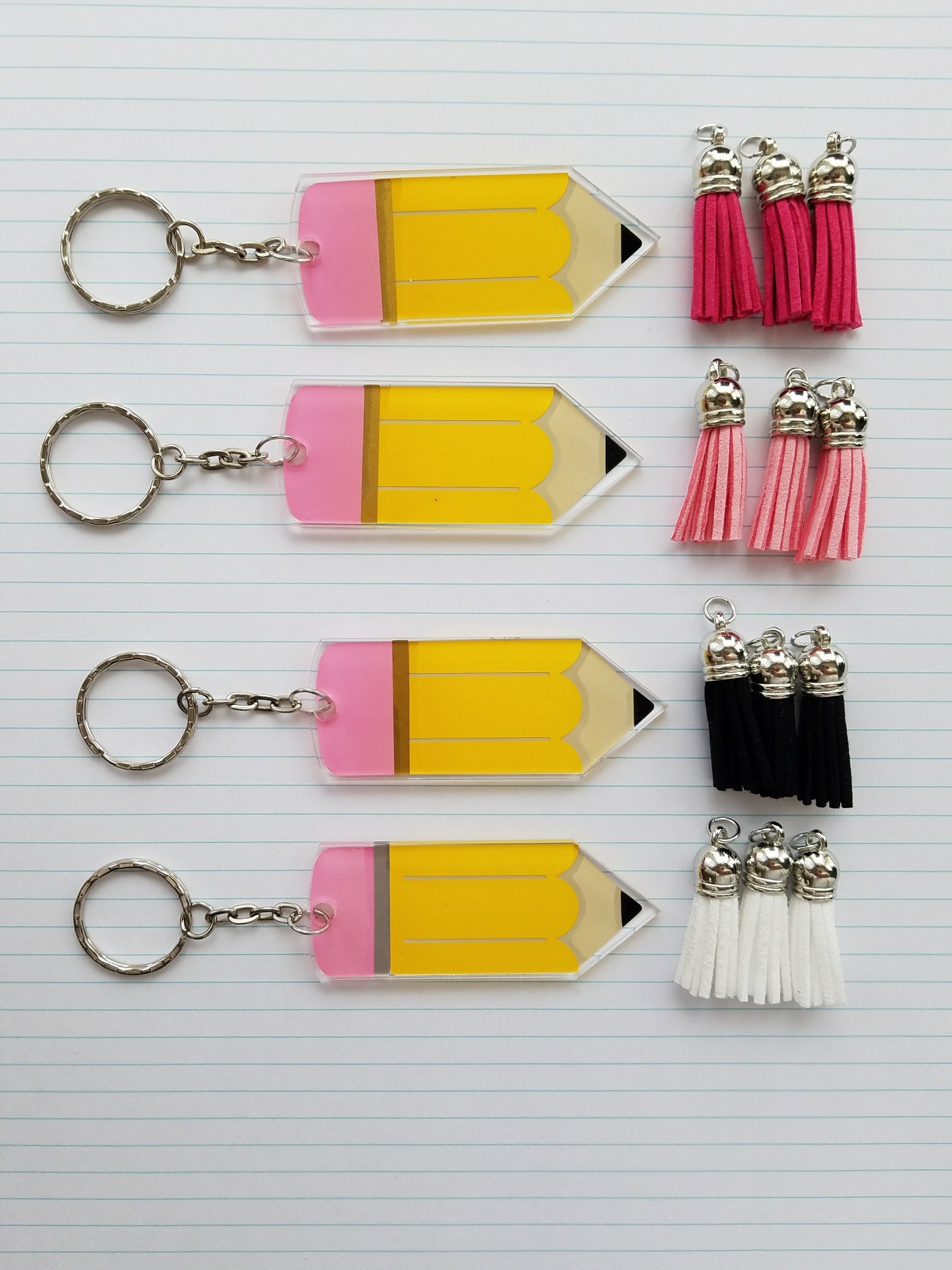 12Pcs Teacher Keychain Teacher Appreciation Gifts in Bulk Pencil Acrylic  Keychain with Tassels for Teacher