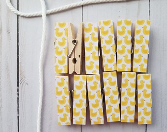 Photo Clothesline - Baby First Baby Shower Birthday, Yellow Rubber Duck Duckies, Chunky Little Clothespin Clips