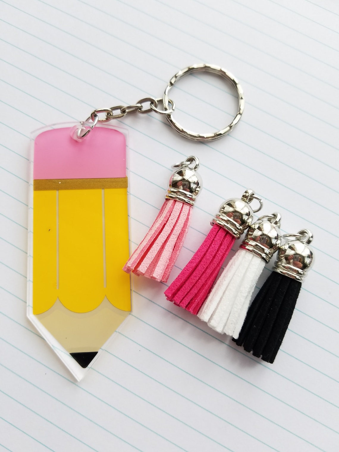 Personalized Teacher Name Acrylic Pencil Keychain with Tassel Etsy