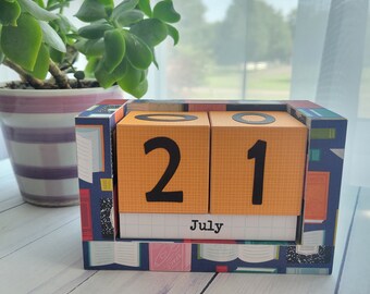 Perpetual Wooden Block Calendar - Elementary School Library Books - Classroom Primary Theme - Teacher Gifts - New Teacher Gift - for Grad