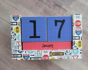 Street Signs, Wooden Block Perpetual Calendar, Desk Decor, On the Road Again, Road Trip, Road Map, City Streets