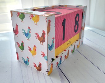 Country Kitchen Chicken Hens and Roosters - Perpetual Wooden Block Calendar - Handmade Gifts - Farm Garden Kitchen - Ready to Ship