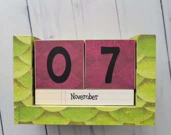 Perpetual Wooden Block Calendar - Dragon Scales - Fairy Tale Theme Story Book