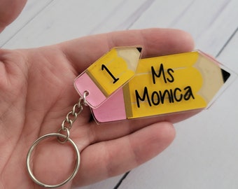 Personalized Teacher Name Acrylic Pencil Keychain with Grade Charm, Teacher Appreciation Gift, Educator, Backpack Tag, Personalization - NEW