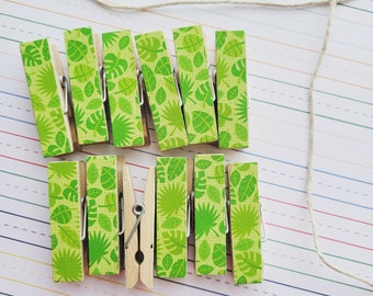 Chunky Mini Clothespin Pegs Clothesline for Artwork and Photos, Plant Houseplant Lover, Twine for Wall Display, Great Dorm Room Decor