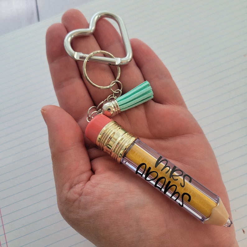 Personalized Teacher Name Acrylic Pencil Keychain with Tassel and Carabiner, Teacher Appreciation Gift, Backpack Tag, Personalization image 4