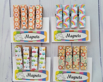 Mini Clothespin Strong Magnets, Set of 4, Back to School Fun, Teacher Magnetic White Board, Office Dorm Gift, Ready To Ship