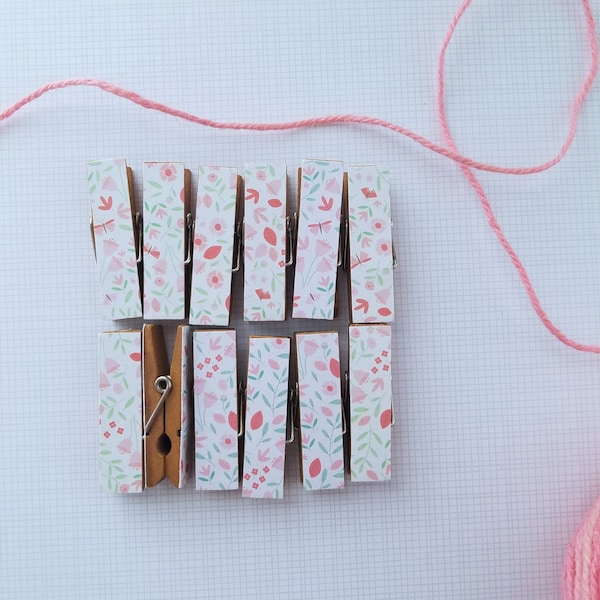 Bridal Wedding Girl Baby First Baby Shower Clothesline, Pink Wildflowers Chunky Little Clothespin Clips w Twine for Display, Garland Bunting