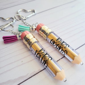 Personalized Teacher Name Acrylic Pencil Keychain with Tassel and Carabiner, Teacher Appreciation Gift, Backpack Tag, Personalization image 2