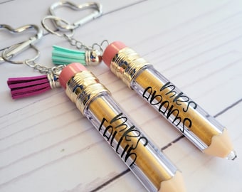 Personalized Pencil Keychain: Teacher Thank You Appreciation Gift, School, Classroom Accessories