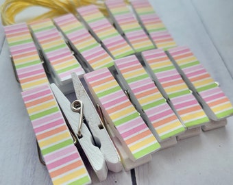 Baby Shower Photo Clothesline Mini Clothespins and Twine - Games, Gifts, Summer First Birthday Stripes, Pink Lemonade Ready to Ship