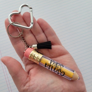 Personalized Teacher Name Acrylic Pencil Keychain with Tassel and Carabiner, Teacher Appreciation Gift, Backpack Tag, Personalization image 3