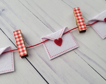 Love Notes Red Check Gingham Plaid Mini Clothespins, Mail Letter Envelopes Clothesline, Wedding Day Party Baby Shower, Ready to Ship