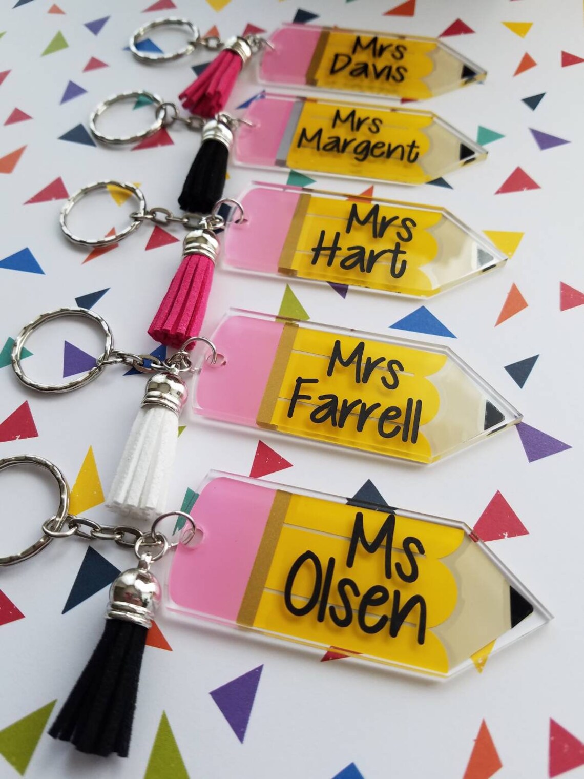Personalized Teacher Name Acrylic Pencil Keychain with Tassel Etsy