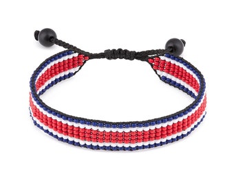 Costa Ricaanse vlagarmband: handgemaakte armband, verstelbare kralenarmband in bohostijl met patriottisch ontwerp