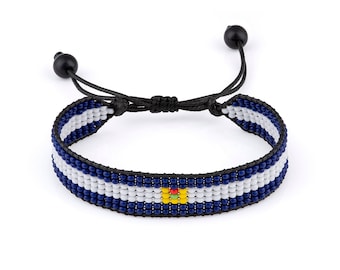 El Salvador Flag Bracelet, Adjustable, Boho Style Rope Bracelet for Women, Men, Beaded Thread String