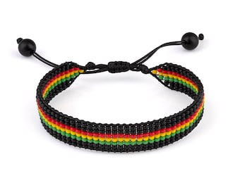Handgemaakte rasta-kleurige kralenarmband, verstelbaar, boho-stijl armband voor mannen en vrouwen