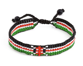 Kenya Flag Bracelet: Handmade Bracelet, Adjustable Beaded Boho-Style Rope Bangle with Patriotic Design