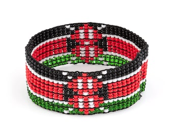 Kenya Flag Beaded Bracelet – Adjustable, Handmade Cultural Accessory