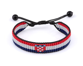 Armband Kroatische vlag, verstelbaar, boho-stijl touwarmband voor dames, heren, draadkoord