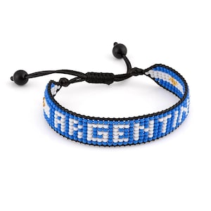 Fahari Handgjort Argentina Pärlarmband - Justerbart Flaggarmband med Lagnamn - VM 2026 Inspirerade Fotbollsfansmycken - Slitstarkt &