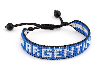 Fahari Handmade Argentina Beaded Bracelet - Adjustable Flag Bracelet with Team Name - World Cup 2026 Inspired Soccer Fan Jewelry - Durable &