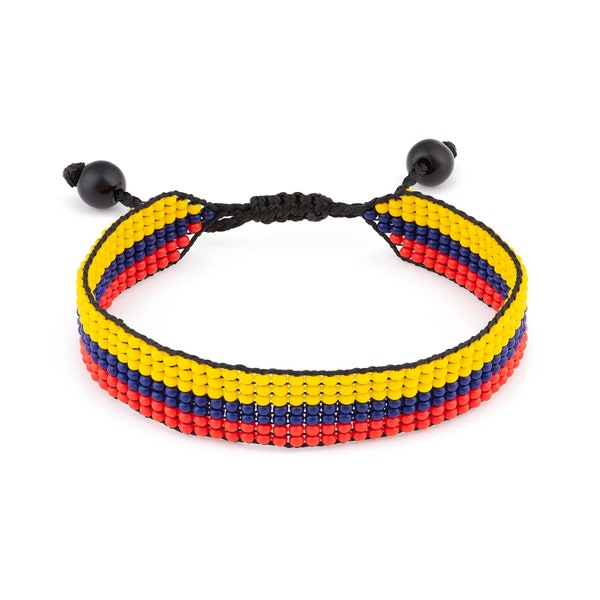Colombia Flag Bracelet: Handmade Bracelet,Adjustable Beaded Boho-Style Rope Bangle with Patriotic Design