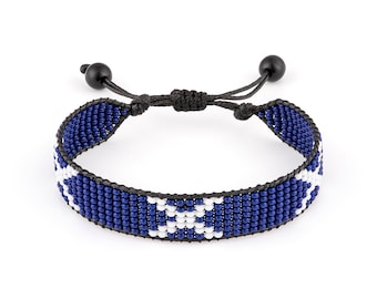 Handmade Scotland Flag Beaded Bracelet: Adjustable Boho Rope