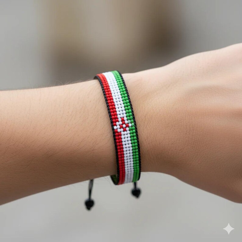Iran Flag Bracelet: Handmade, Adjustable String Beaded Wristband image 4