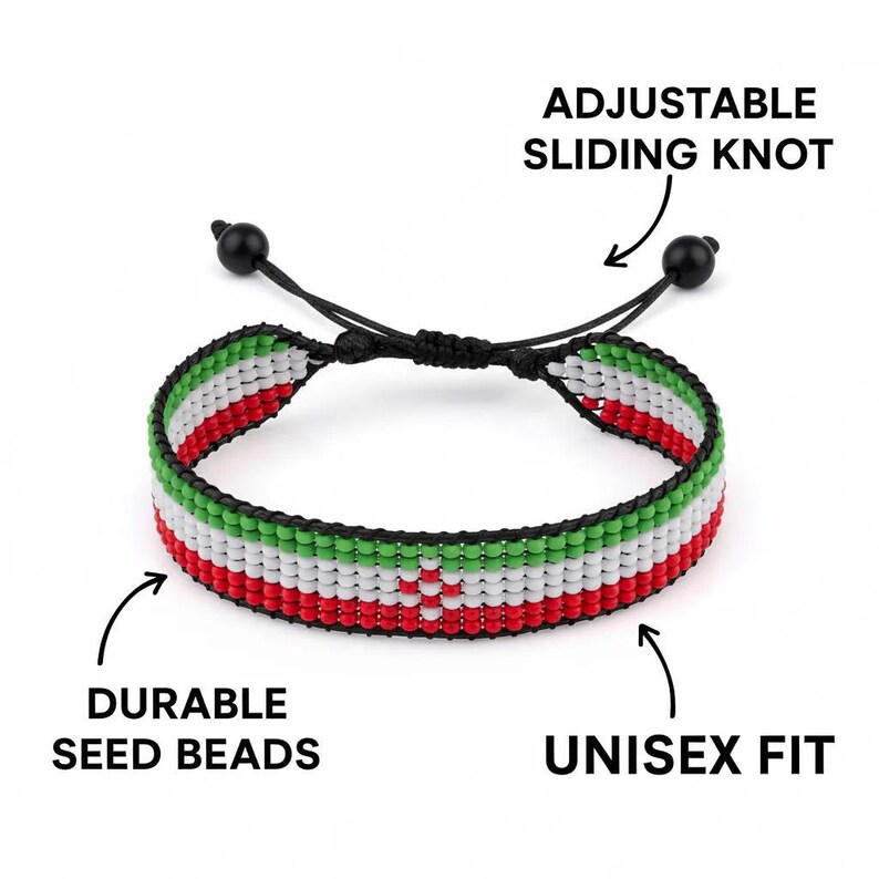 Iran Flag Bracelet: Handmade, Adjustable String Beaded Wristband image 2