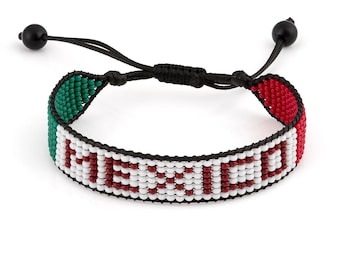 Handmade Mexico Beaded Bracelet - Adjustable Soccer Fan Jewelry