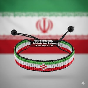 Iran Flag Bracelet: Handmade, Adjustable String Beaded Wristband image 6