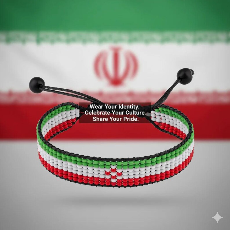 Iran Flag Bracelet: Handmade, Adjustable String Beaded Wristband image 6