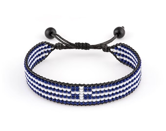 Greece Flag Bracelet: Handmade Bracelet,Adjustable Beaded Boho-Style Rope Bracelet with Patriotic Design