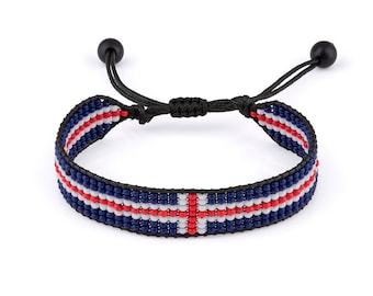 Armband IJslandse vlag, verstelbaar, boho-stijl touwarmband voor dames, heren