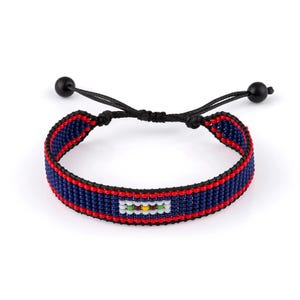 Belize Flag Bracelet: Handmade, with Adjustable Beaded String.