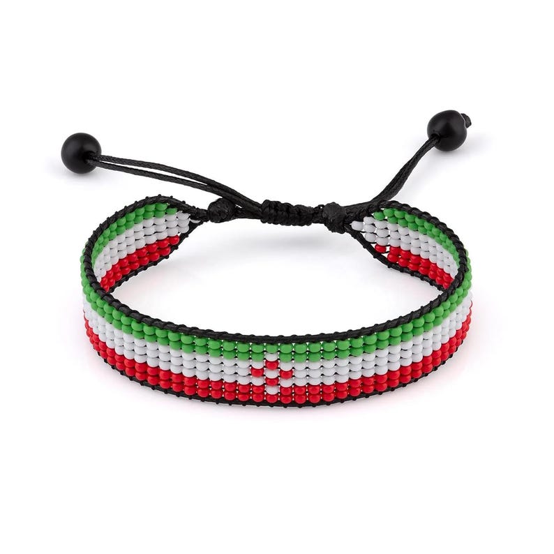 Iran Flag Bracelet: Handmade, Adjustable String Beaded Wristband image 1